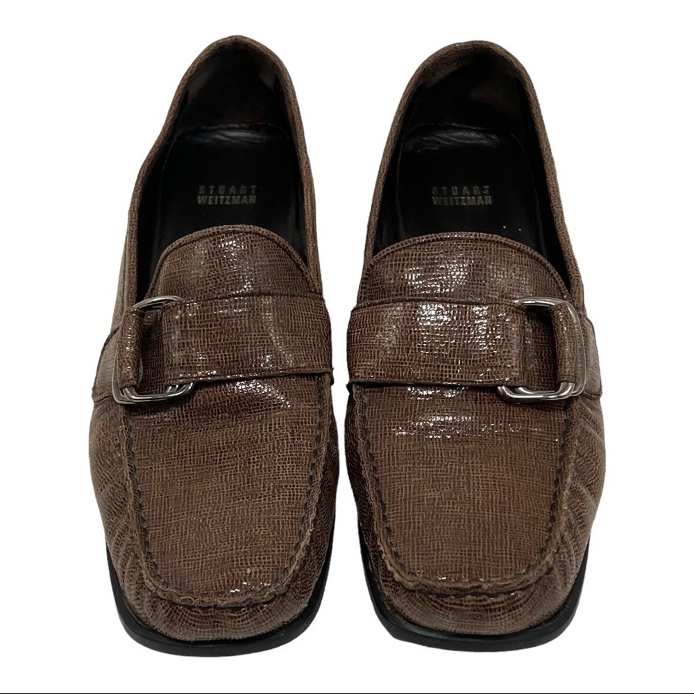 Stuart Weitzman Brown Leather Buckle Casual Comfort Career FlatsLoafers Women 10 - Picture 2 of 16